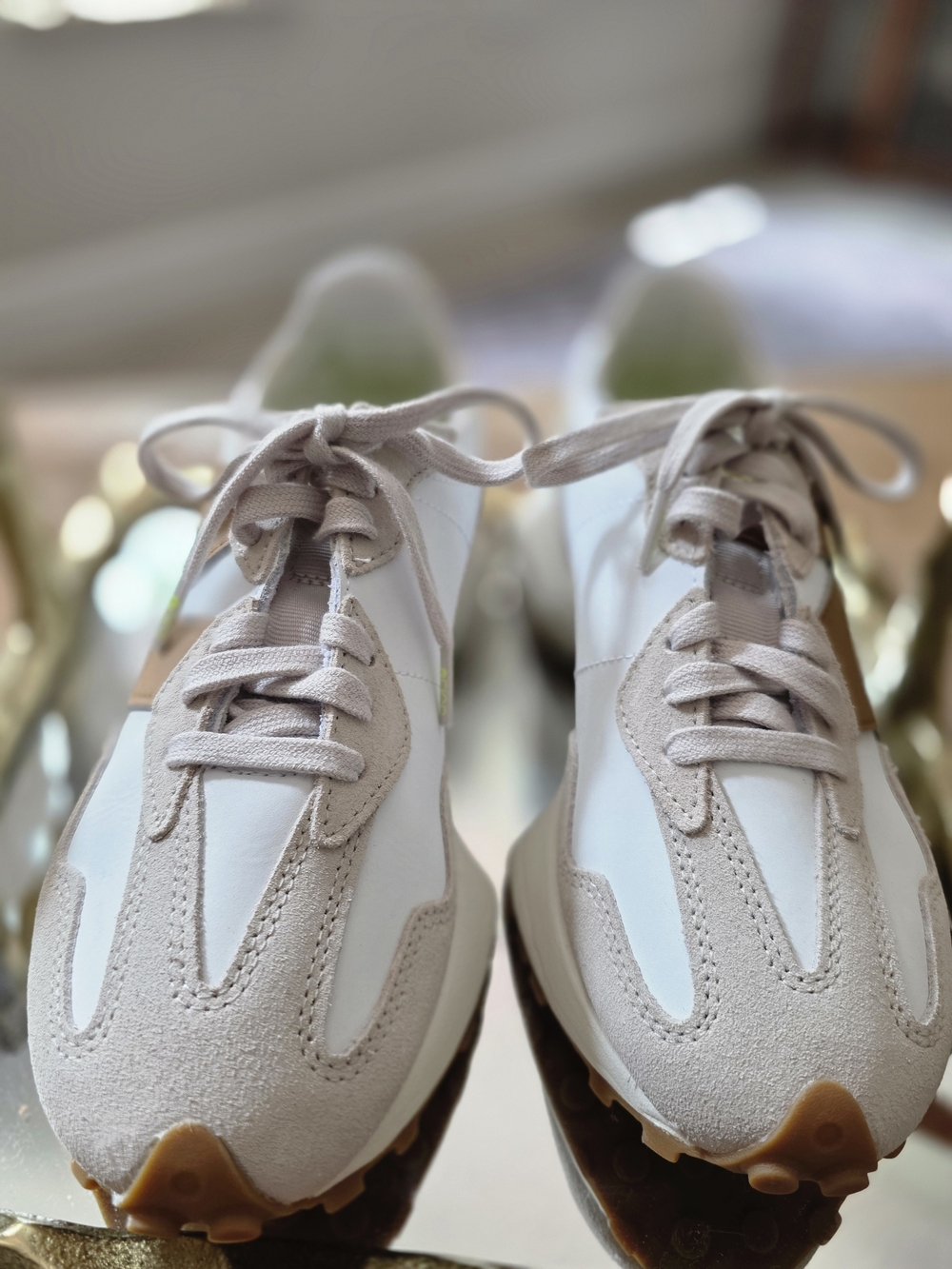 New Balance White Sneakers with Lime Green Insole
